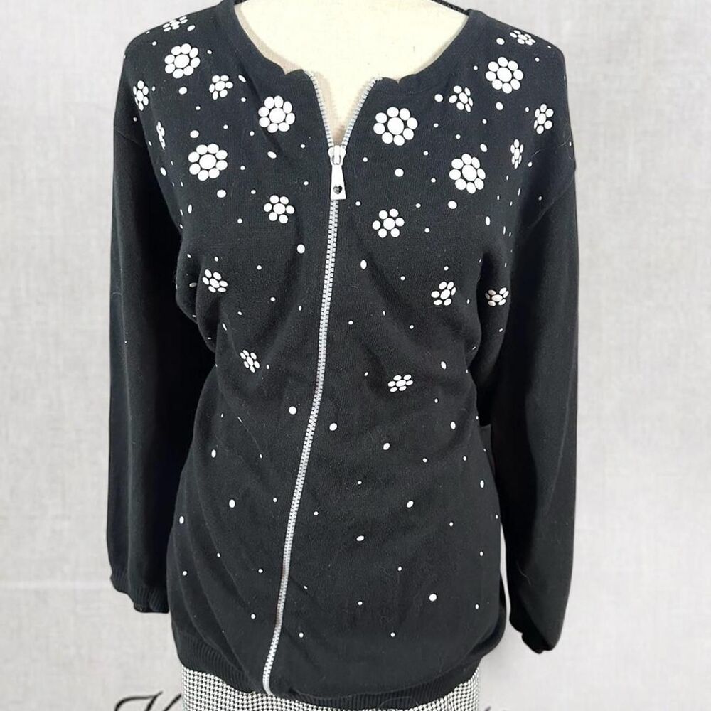 Floral Goth Black and White Contrast Zip Up Jacket